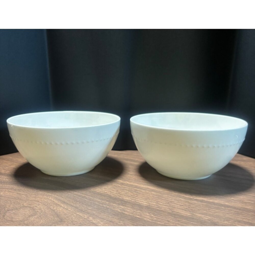 Set Of 2 Gibson Elite White Embossed Bone China Cereal Bowls
